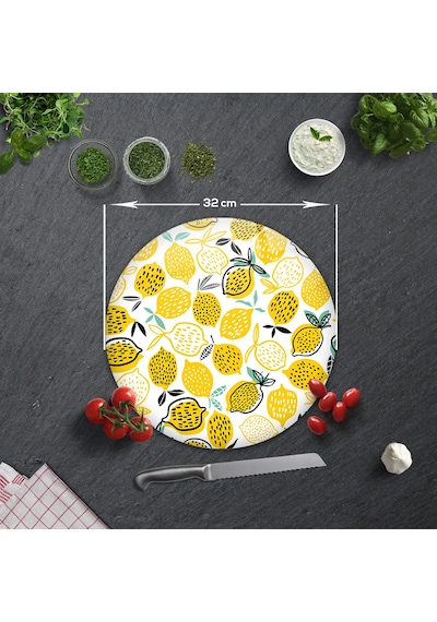 Decorita Cam Kesme Tahtası | Sarı Limonlar | Çap32cm