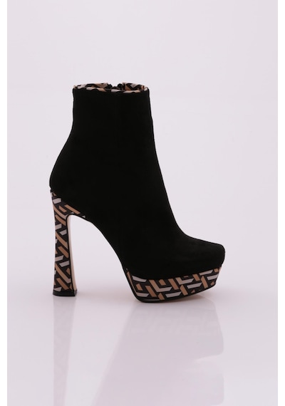 Dgn 1300-22k Kadin Yüksek Platform Fermuarli Kadeh Topuklu Bot 1300-2271-R13915 Siyah