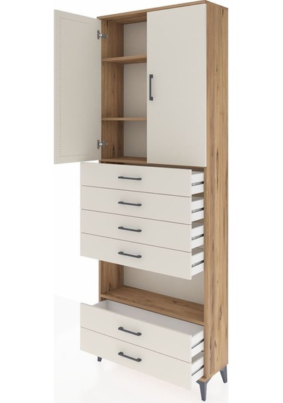 Arges Dolap 4 Raflı 6 Çekmeceli 2 Kapaklı 88x30x243 Çam-aytaşı Atlas Çam