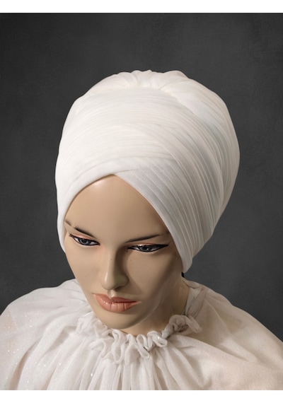 Kırık Beyaz Sevda Bone Model Gelinbaşı Hazır Türban Hazır Duvak Hazır Şal