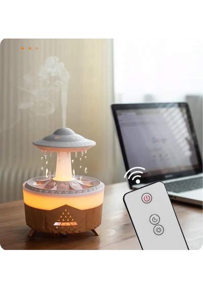 Hava Nemlendirici Aroma Difüzör Kumandalı 350ml 7 Renk Led Işıklı Su Damlacıklı Ufo