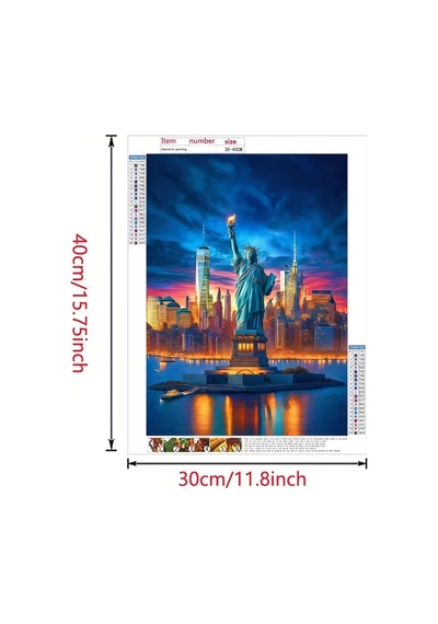 Elmas Boyama Seti - Akrilik Taşlar, New York Özgürlük Heykeli Temalı 30x40 Cm Dıy