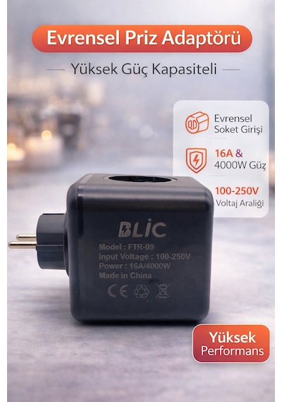 Blic Ftr-09 Akım Korumalı Çoklu Priz 4000w 16a Usb Type-c Hızlı Şarj Özellikli Çoklayıcı Priz