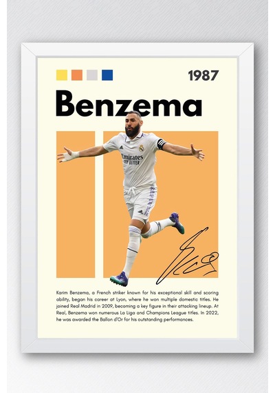 Karim Benzema Çerçeveli Tablo - Dekoratif Çerçeveli Futbolcu Poster Tablo