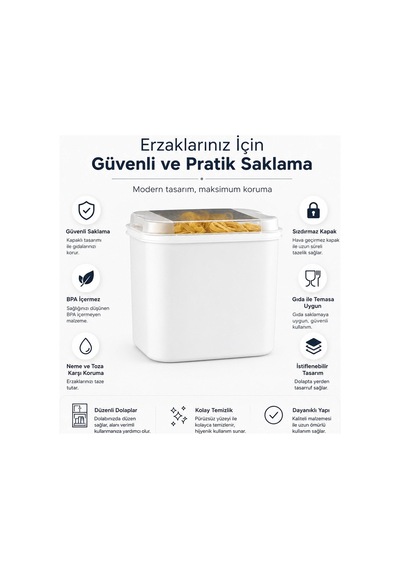 Masal Saklama Kabı Beyaz 10 Litre Un Ve Bakliyat Saklama Kabı Kapaklı Erzak Düzenleyici Vp-037 Diğer