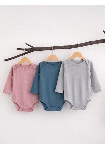 Civil Baby 3 Lü Basıc Uzun Kol 0-36 Ay Çıtçıtlı Badi - Gri Açık Gri