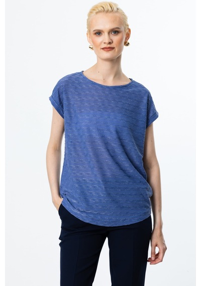 On Minimalist Oversize Kadın Bluz - Yuvarlak Yaka Kısa Kol İndigo On Minimalist Oversize Kadın Bluz - Yuvarlak Yaka Kısa Kol İndigo