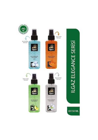 Ilgaz 80 Derece Beyaz Zambak + Buz Ferahlığı + Tütün + Zeytin Çiçeği Kolonyası Sprey 4 x 150 ML