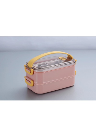Vagonlif Çift Katmanlı Paslanmaz Çelik Beslenme Kabı-1400 Ml Beslenme Kutusu Lunch Box Pembe Çok Renkli