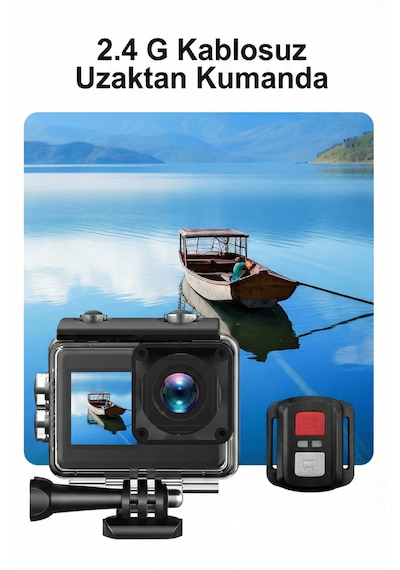 4k Wifi Aksiyon Kamera Çift Ekranlı Ultra Hd Spor Kamerası Su Geçirmez Kılıflı Uzaktan Kumandalı Siyah