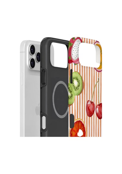 Apple iPhone Uyumlu 17 Pro Max Vorian Çift Katmanlı Magsafe Kılıf Tutti Frutti Stripe