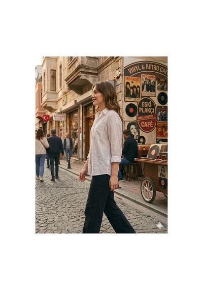 Zdnjeans Kadın Beyaz Rahat Kesim Keten Gömlek