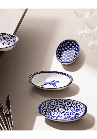 Reve Bleu Ellis Oval Tabak Seti - 22 Cm - Mavi/beyaz 8684427358665 Çok Renkli