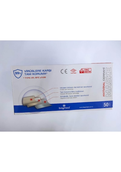 3 Katlı Beyaz Maske Cerrahi Yetişkin 3 Kutu 150 Adet