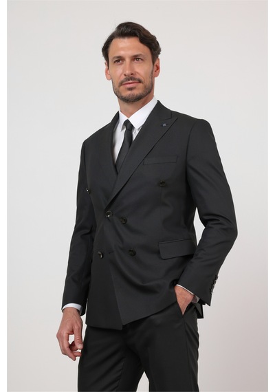 İmza Siyah Kırlangıç Yaka Kruvaze 6 Drop Slim Fit Tam Astar Esnek Takım Elbise 1001260159