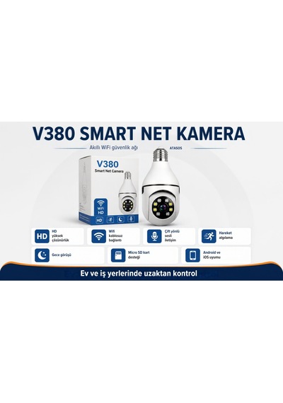 Blue Inter Ampul Tipi Wifi Güvenlik Kamerası E27 Duylu Döner Başlıklı Akıllı Kamera Uzaktan Canlı İzleme Telefon Kontrollü Gece Görüşlü