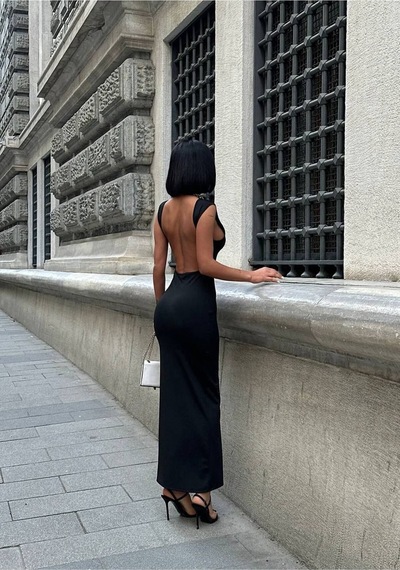 Rawea Kadın Sandy Vücudu Saran Elbise - Yırtmaç Detaylı & Slim Fit Siyah