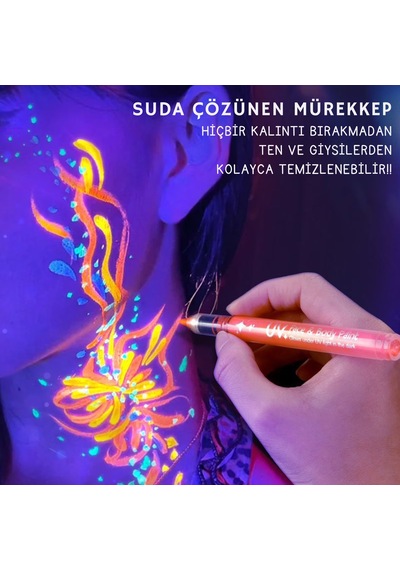 Uv Işıkta Parlayan Neon Yüz Ve Vücut Boya Kalemi Seti - 8 Renk Fosforlu Dıy Parti Kalemi Çok Renkli