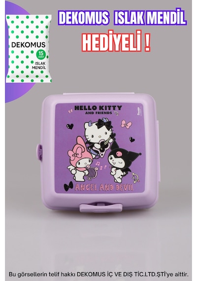 "dekomus Islak Mendil Hediyeli"lisanslı Hello Kıtty & Best Frıends Kuromı,my Melody 2 Katlı Beslenme Kabı/lunch Box Ahşap