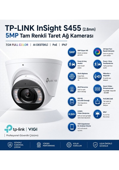 Tp-link Insight S455 3k 5mp Full Color 2.8mm Lens Hareket Algılama Mikrofonlu Hoparlörlü Dahili Alarm Microsd Poe Ip67 Ip Dome Kamera