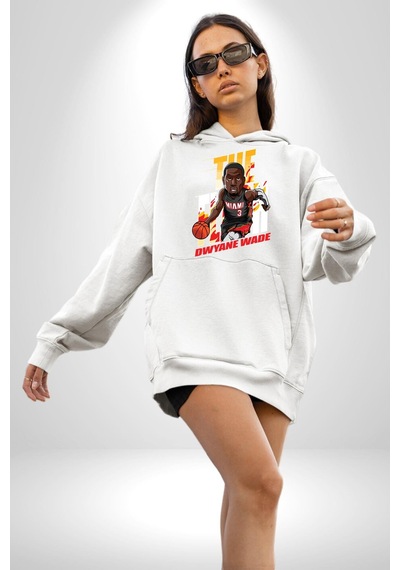 Dwyane Wade Miami Basketbol Kadın Erkek Beyaz Kapüşonlu Sweatshirt Hoodie Beyaz