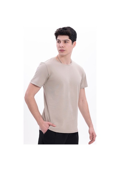 Myrab Denim Erkek Krem Basic Tişört Regular Fit Bisiklet Yaka %100 Pamuk 30/1 Süprem Kumaş Günlük T-shirt