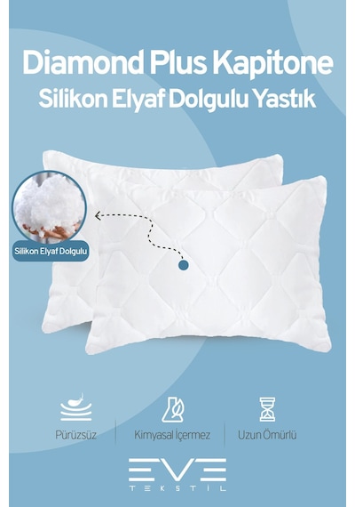 Eve Tekstil Antialerjik Vakumlu Fermuarlı Yıkanabilir Diamon Plus Kapitone Yastık 50x70 Cm 800 Gr Beyaz