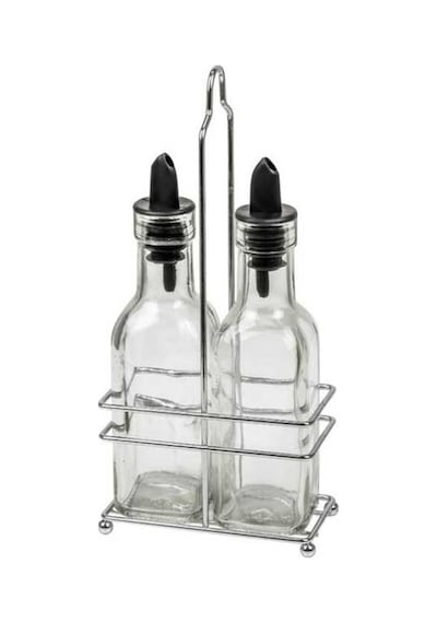 2 Li Set Yağdanlık Takımı Cam Yağlık Sirkeli 200 Ml Metalik Gri