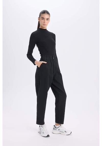 Defacto Paperbag Gabardin Kumaş Pantolon Cepli Standart Paça Gabardin Pantolon S2790az25spbk81 Siyah