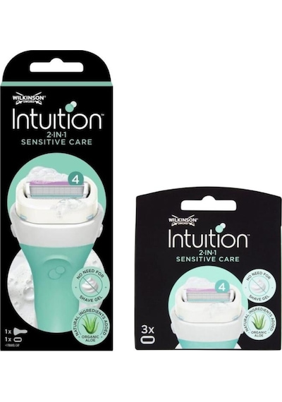 Wilkinson Sword Intuition 2 İn 1 Sensitive Care Kendinden Sabunlu 4 Bıçaklı Kadın Tıraş Bıçağı + 3 Yedek Başlık
