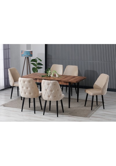 Elas Ahşap Desen 80x132 Açılabilir Mdf Masa Yemek Odası Takımı Mutfak Takımı 6 Sandalyeli Bej Elas Ahşap Desen 80x132 Açılabilir Mdf Masa Yemek Odası Takımı Mutfak Takımı 6 Sandalyeli Bej
