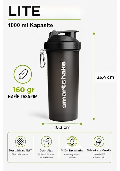 Smartshake Lite Serisi 1000 Ml Siyah Protein Shaker