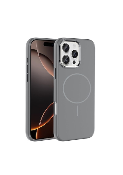 Apple iPhone Uyumlu 16 Pro Max Kılıf M-safe Şarj Özellikli Metal Kamera Çerçeveli Zore Edi Silikon Kapak Gri