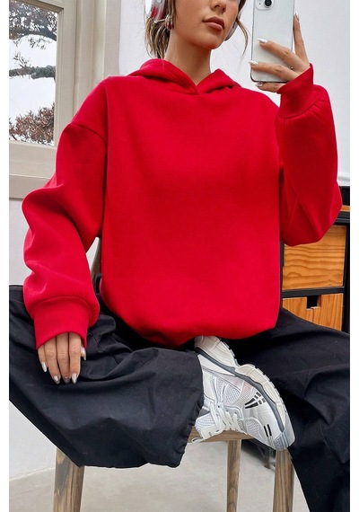 Scream Baskılı Oversize Sweatshirt Kırmızı