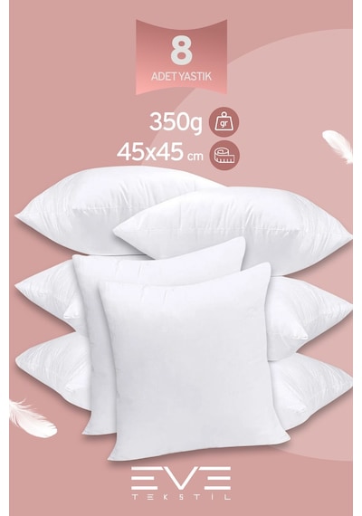 Eve Tekstil 8 Adet Throw Serisi Antialerjik %100 Silikon Elyaf Dolgulu Kırlent Iç Kare Yastık 45x45cm 350gr Beyaz