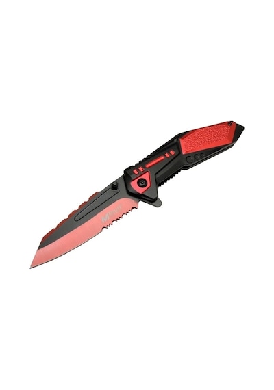 4173 Kırmızı Kamp Çakı 21cm - Yarı Otomatik, Kemerlikli, Testere Detaylı Çok Renkli