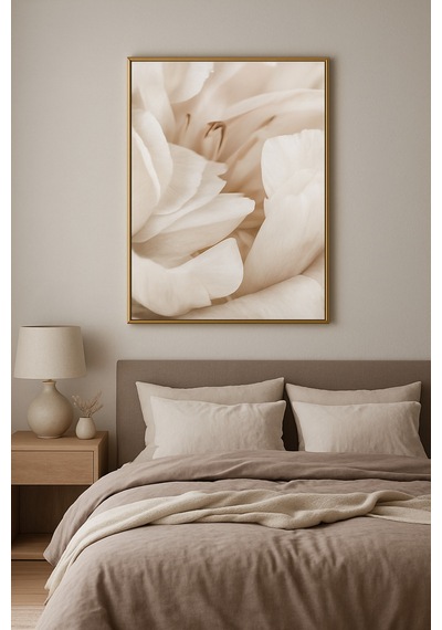 Soft Zambak - Gerçek Cama Baskı Gold Alüminyum Metal Çerçeveli Tekli Modern Tablo