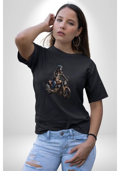 Kask Motorsiklet Dünya Turu Unisex Unisex Siyah Organik Baskılı T-shirt Penye Yüksek Kalite Siyah