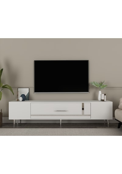 Şuşa Tv Sehpası Tv Ünitesi 150 Cm Beyaz Gümüş