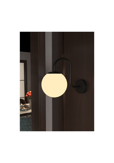 Noa Pilli Siyah Metal Beyaz Cam Modern Tasarımlı Kıvrak Duvar Aplik Siyah-beyaz