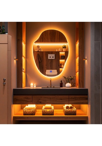Doravia Amber Led'li Lavabo & Banyo Aynası Dokunmatik Sensörlü 100 X 75 Cm Turuncu