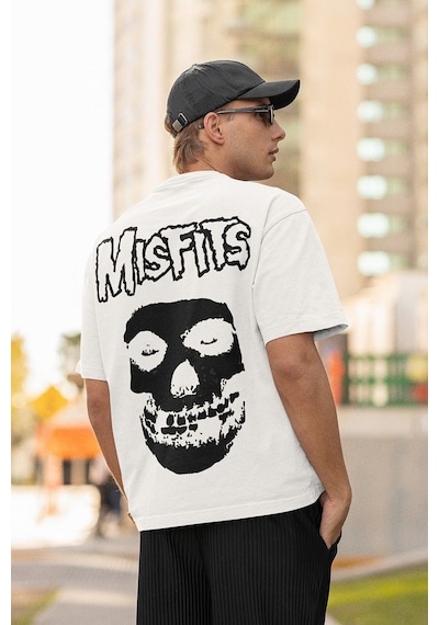Misfits Müzik Grubu Baskılı Unisex Oversize Rock Metal Tişört Beyaz