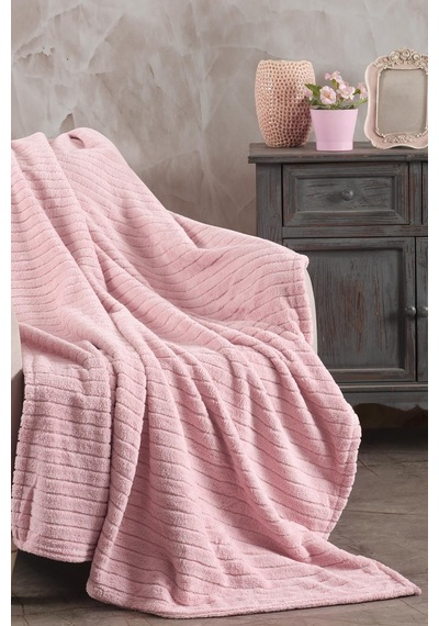 Zeynep Tekstil Cotonila Comfy Çizgili Wellsoft Tv Battaniyesi Pembe 110 x 180