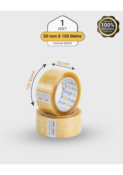 1 Koli 72 Adet Hotmelt Şeffaf Koli Bandı 50mm X 100mt Güçlü Yapışkan
