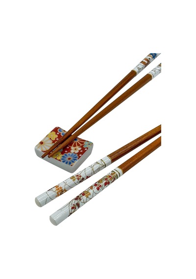 Generic Sushi Yemek Çubuğu Seti, 2 Çift, Çiçek Desenli, Ahşap Kutulu Servis Setleri Kahverengi