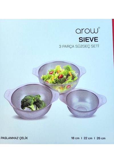 Arow Sieve 3 Parça Paslanmaz Çelik Süzgeç Seti Tr-6665 Gümüş