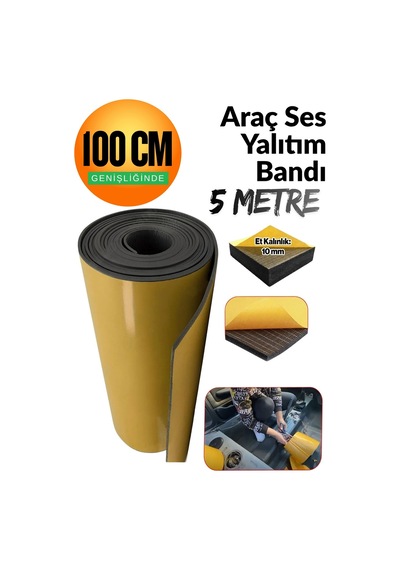 Yapışkanlı 10 Mm En:100 Cm X 5 Mt Araç Oto Motor Ses Isı Yalıtım Izolasyon Bandı Kauçuk Sünger