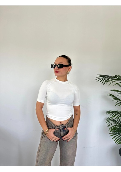Keymoda Kadın Bisiklet Yaka Kısa Kollu Body Ekru Ekru