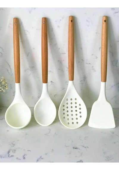 Bambu Saplı Silikon Uçlu 4 Parça Mutfak Servis Seti