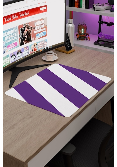 Mor Beyaz 48x40 Xl Taraftar Gaming Oyuncu Mouse Pad Kaymaz Taban Büyük Klavye Fare Altlığı Şerit